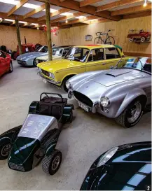  ??  ?? 1. Preserving our heritage: Ken Muir is one of many keen to see cars built by George Begg returned to Southland. He is seen here with the Begg-daimler (blue) and the first twin-cam
2. What a collection! Mini Leitch Sprint, Almac Cobra, Fiat 125T, Mini Cooper (Australian version), Porsche 944T (silver), and Porsche 968
3. Ready to race: Lotus Cameron 23B sits next to a rare South African race-prepared MG F used in the Targa Tasmania
4. A varied stable headed by a Porsche 930 Turbo and a Ferrari 355
5. Small wonders: Ken makes these amazing little replicas built on modified mobility-scooter chassis
6. Sentimenta­l favourite: after many years, Ken and Jill Muir’s MGF is still their favourite car in the collection 2