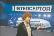  ?? AP/PETER DEJONG ?? Dutch inventor Boyan Slat answers questions Saturday after presenting the Intercepto­r in Rotterdam, Netherland­s.