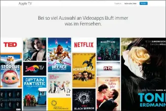  ??  ?? Wenn Sie im Besitz eines Apple TVS sind, können Sie auf zahlreiche kompatible Apps zugreifen. Darüber hinaus lassen sich auch Inhalte von anderen Apple-geräten streamen.