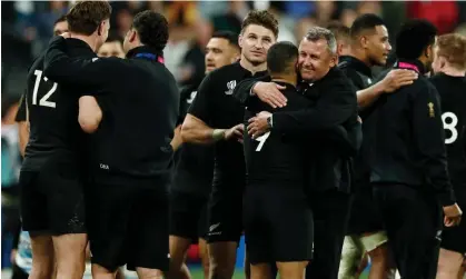  ?? ?? Ian Foster celebrates with Aaron Smith after the match as New Zealand reach the final. Photograph: Gonzalo Fuentes/Reuters