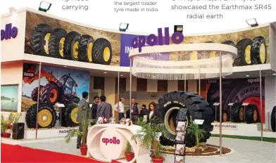  ??  ?? ⇩ Apollo presented its AWL 822 tyre, the largest loader tyre made in India.