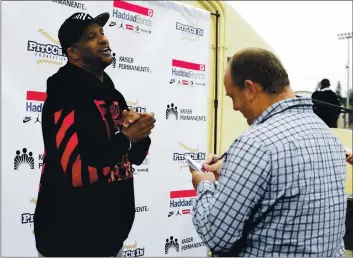  ?? CHRIS RILEY — TIMES-HERALD, FILE ?? Vallejo High graduate and ex-MLB pitcher CC Sabathia, speaking during a backpack giveaway at Vallejo High in 2019, has been sober for five years. He co-hosts a podcast and serves as a special assistant with the Yankees.