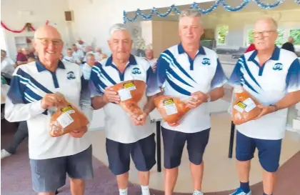  ??  ?? The winning Katikati bowls team from left Neil Fowler, Tom Chase (Skip) Stuart Watkins and Bryn at Omokoroa.