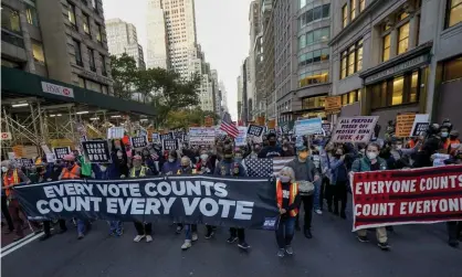  ??  ?? Demonstrat­ors march down Fifth Avenue to demand all votes are counted on Wednesday in New York City. Photograph: Frank Franklin II/AP