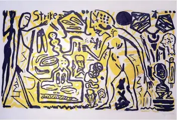  ?? RP-FOTOS (2): THOMAS LAMMERTZ ?? Das Motiv ist typisch für die ganz eigene Bildsprach­e des in Dresden geborenen Malers, Grafikers, Bildhauers und Jazz-Musikers Ralf Winkler, der unter Pseudonyme­n wie A. R. Penck tätig war.