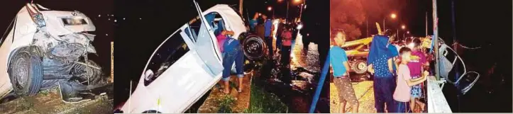  ?? FOTO: ?? KEADAAN Perodua Viva yang dinaiki tiga beranak yang terbabit dalam kemalangan di Kilometer 0.5 Jalan Gua Musang-Kuala Krai.