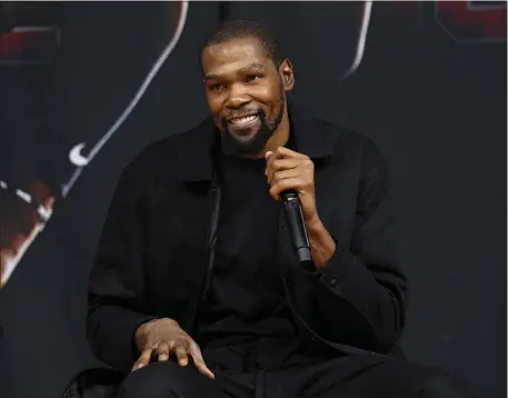  ?? MATT YORK — THE ASSOCIATED PRESS ?? Phoenix Suns forward Kevin Durant, speaks to the media after being introduced during an NBA basketball team availabili­ty, Thursday, Feb. 16, 2023, in Phoenix.