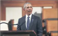  ?? ALYSSA POINTER — THE ASSOCIATED PRESS ?? Former President Barack Obama said Thursday at the funeral for the late Rep. John Lewis, D-Ga., at Ebenezer Baptist Church in Atlanta, that Americans owe Lewis a great debt.