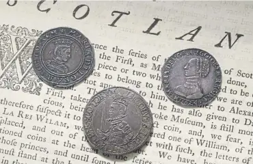  ?? ?? Two 16th Century coins of Mary, Queen of Scots (top left and top right) being sold at auction in Zurich