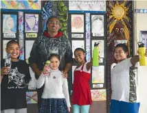  ?? PHOTOS: ROSA WOODS/STUFF ?? Glenview School in Cannons Creek, Porirua, has a water-only policy. From left, Bernard Aulemoe, Nagham El Masri, deputy principal Lester Mohi, Yasmin Koro and George Tapuoti with their water bottles.