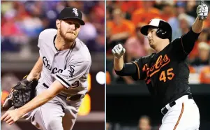  ?? (Reuters) ?? CHICAGO WHITE SOX fans are going to miss ace Chris Sale (left), who was traded to the Boston Red Sox in the offseason, although they got a number of top-notch prospects in return. MLB’s 2016 home run leader Mark Trumbo (right), meanwhile, tested the...