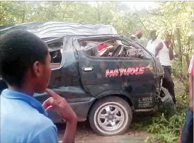  ??  ?? The wreckage of a kombi which rolled several times along Plumtree-Mphoengs Road killing a nurse and injuring six other passengers on Friday (See Story below)