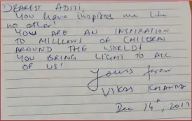  ??  ?? Chef Vikas Khanna leaves a note in Aditi’s feedback book