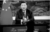  ??  ?? Chinese President Xi Jinping delivers a video speech on the inaugurati­on of a services trade fair in Beijing