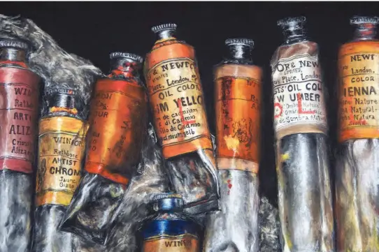  ?? ?? ▲ Alexandra Lavizzari Vintage Paints – It’s All About Colour, soft pastel on anthracite Clairefont­aine pastelmat paper, 83113/4in (20330cm)