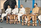  ?? HT ?? Rajasthan CM Ashok Gehlot (3rd from left) and other Congress n leaders during a meeting of party MLAS in Jaipur on Thursday.