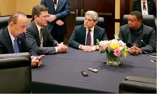  ?? Reuters ?? Saudi Arabian Energy Minister Khalid Al Falih, Russian Oil Minister Alexander Novak, Mexican Deputy Secretary of Energy Aldo Flores and Opec Secretary-General Mohammed Barkindo during a Press conference at CERAWeek in Houston. —