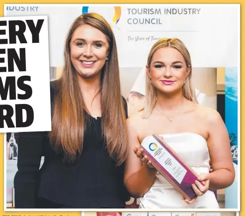  ?? TOP GONG: Assistant Minister for Tourism Industry Developmen­t Meaghan Scanlon and Cookery winner Jestine Llewellyn. The 2018 Salute to Excellence Awards finalists ( right). ??