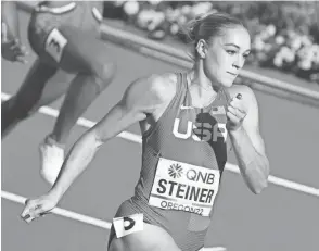  ?? KIRBY LEE, KIRBY LEE-USA TODAY SPORTS ?? Abby Steiner ran the 300-meter race in 35.34 seconds, third-fastest in indoor history.