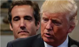 ?? Photograph: Jonathan Ernst/Reuters ?? Michael Cohen stands behind Donald Trump in Cleveland Heights, Ohio, in 2016.