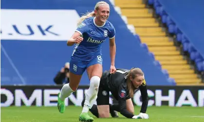  ?? Photograph: Nigel French/PA ?? Birmingham City's Libby Smith celebrates after opening the scoring against Brighton.