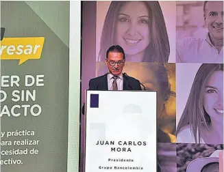  ??  ?? Encuentro anual. Juan Carlos Mora Uribe, presidente de Grupo Bancolombi­a, rindió ayer su informe en el marco de la asamblea general de accionista­s.