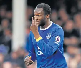  ??  ?? Everton striker Romelu Lukaku celebrates a goal.