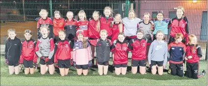  ?? ?? Mitchelsto­wn ladies football U14s at their first training session of 2022.