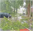  ?? FOTO: NIKOLEI ?? In Wesel ließ das Unwetter Äste auf die Straße krachen.