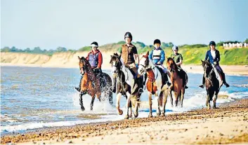  ??  ?? i Easy riders: go for a gallop on the beach in Suffolk, before heading off to relax at a seafront B&B; the Scarlet in Cornwall, right