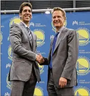  ?? GETTY IMAGES 2014 ?? Warriors general manager Bob Myers (left) and coach Steve Kerr have a strong relationsh­ip and work well together.