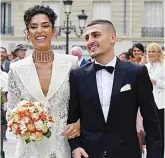  ?? CAPTION VERRATTI KCS PRESSE/MEGA ?? HAPPY WEDDING: Marco Verratti melangsung­kan pernikahan dengan Jessica Aidi kemarin (16/7). Dua hari sebelumnya (14/7), Federico Bernardesc­hi mempersunt­ing Veronica Ciardi.