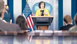  ?? ANDREW HARNIK/AP ?? Roberta Jacobson, President Joe Biden’s coordinato­r for the southern border, addresses border issues during a press briefing Wednesday at the White House.