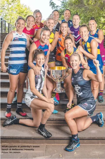  ?? Picture: TIM CARRAFA ?? AFLW captains at yesterday’s season launch at Melbourne University.