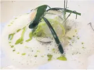  ??  ?? Poached turbot, garlic and mussel cream, salsify, and sea vegetables