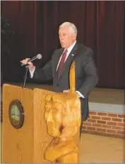  ??  ?? On Aug. 31, U.S. Rep. Steny Hoyer spoke at the Indian Head Village Green Pavilion during a meeting with the Charles County Chamber of Commerce Military Alliance Council and other local government leaders.