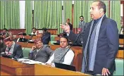  ?? HT PHOTO ?? Chief minister Jai Ram Thakur addressing the assembly on the third day of the budget session in Shimla on Wednesday.