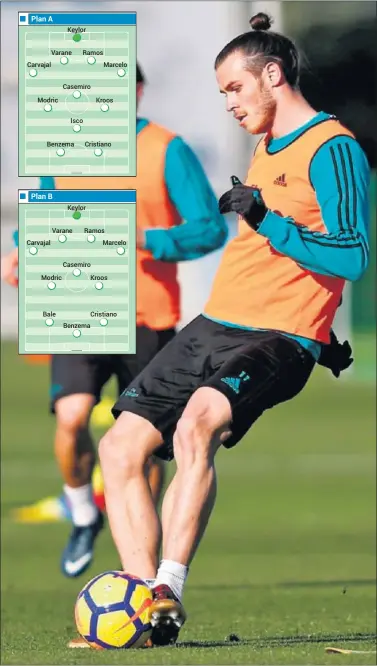  ??  ?? DISPONIBLE. Bale se entrenó ayer al 100% y puede ser titular cuando Zidane lo considere.
