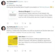  ??  ?? This screenshot from Twitter shows posts using the #OklaEd hashtag. Every Sunday night, educators and other stakeholde­rs engage in a moderated discussion on Twitter using the hashtag. In the posts, A5 means answer to question 5.