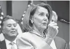  ??  ?? House Speaker Nancy Pelosi unveils the Climate Action Now Act on Wednesday. JIM LO SCALZO/EPA-EFE