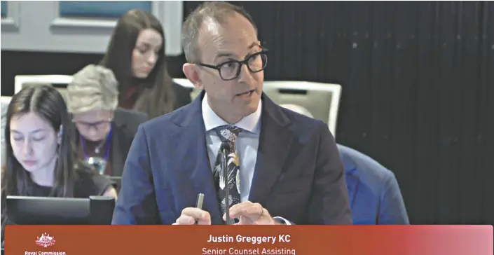  ?? Robodebt Royal Commission ?? Senior counsel Justin Greggery, KC, at the royal commission hearings this week.