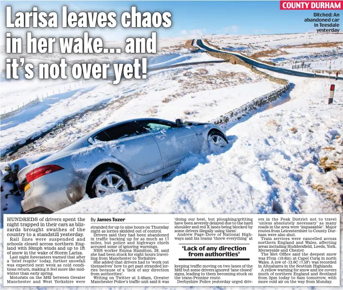  ?? ?? COUNTY DURHAM Ditched: An abandoned car in Teesdale yesterday