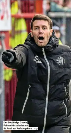  ?? Imago ?? Der 30-jährige Coach Fabian Hürzeler ist mit St. pauli auf Aufstiegsk­urs.