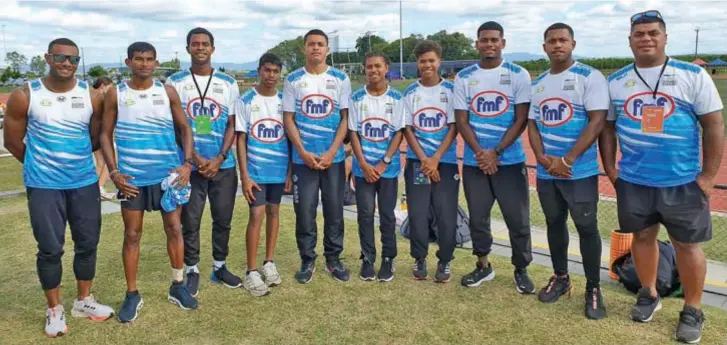  ?? Photo: Athletics Fiji ?? FMF Ahletics Fiji athletes with Pacific sprint king Banuve Tabakaucor­o (left) to participat­e in this weekend’s Oceaania Championsh­ip in Mackay, Australia.