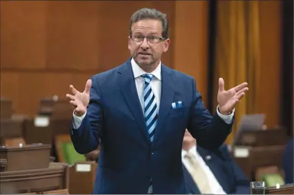  ?? The Canadian Press ?? Bloc Quebecois Leader Yves-Francois Blanchet rises during a sitting of the Special Committee on the COVID-19 Pandemic in the House of Commons in Ottawa, Wednesday.