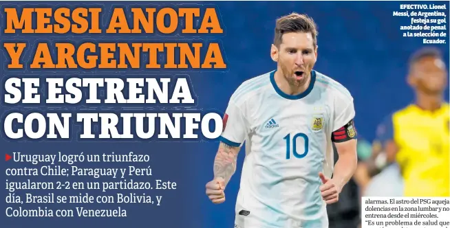  ??  ?? EFECTIVO. Lionel Messi, de Argentina, festeja su gol anotado de penal a la selección de Ecuador.