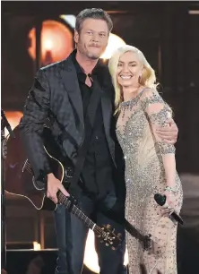  ??  ?? Blake Shelton, left, and Gwen Stefani perform at the Billboard Music Awards in May.