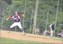  ?? STAFF PHOTO BY AJ MASON ?? McDonough starting pitcher Austin Simms went four innings, allowing two runs on three hits with four strikeouts and no walks in a 2-1 loss to Patterson Mill in Friday’s Class 1A North Region championsh­ip game.