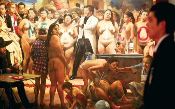  ??  ?? En su pintura La gran noche mexicana (2005), Daniel Lezama representó al cantautor como el MC, el maestro de ceremonias de México, el que lleva la fiesta.