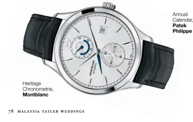  ??  ?? Heritage Chronometr­ie, Montblanc Annual Calendar, Patek Philippe